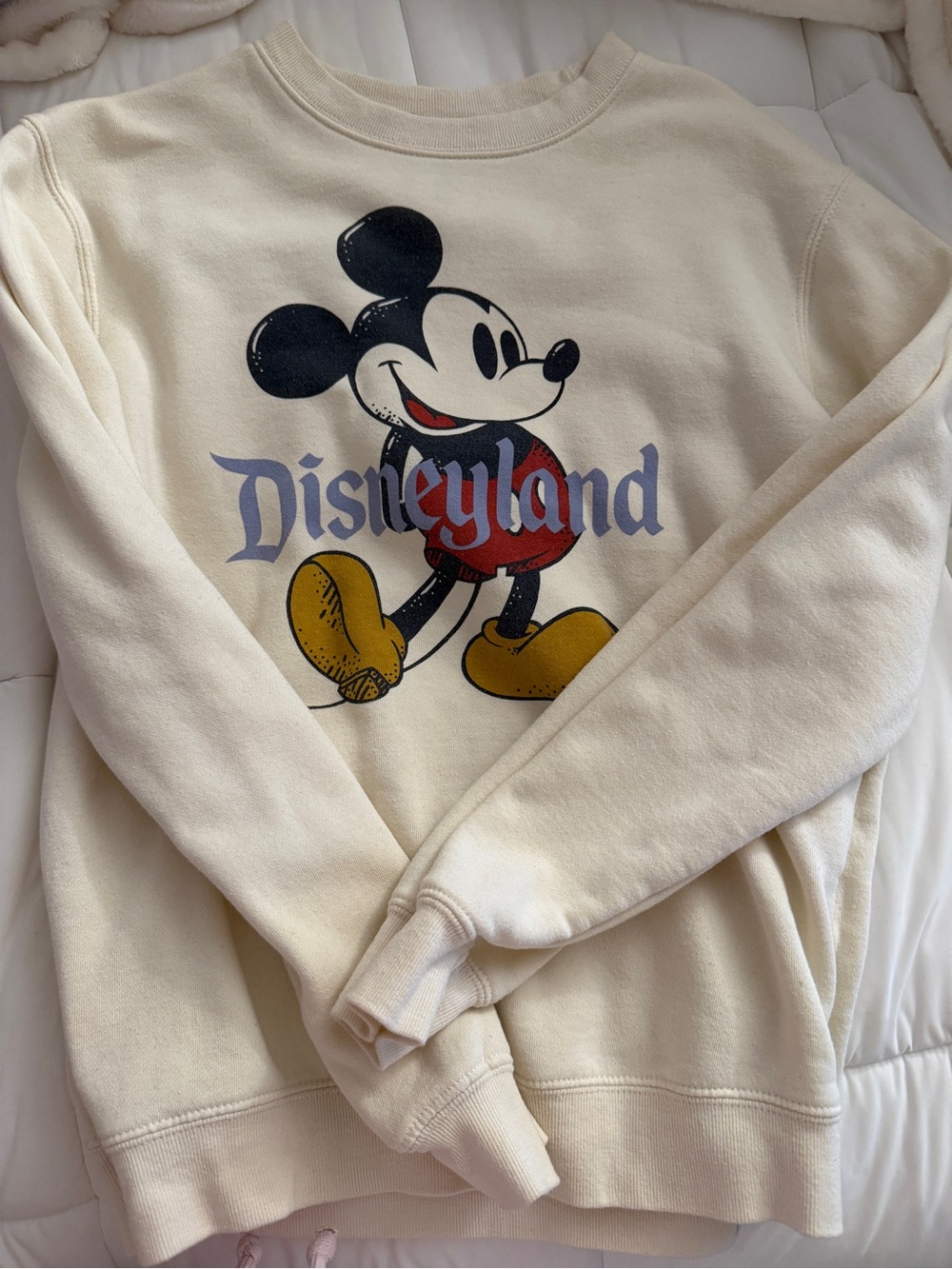Disney Cream Crewneck Sweatshirt with Mickey Graphic